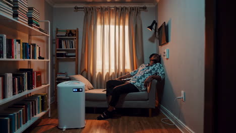 person relaxing in a cozy home living room