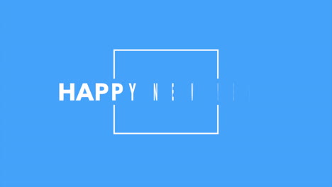 modern happy new year text in frame on blue gradient