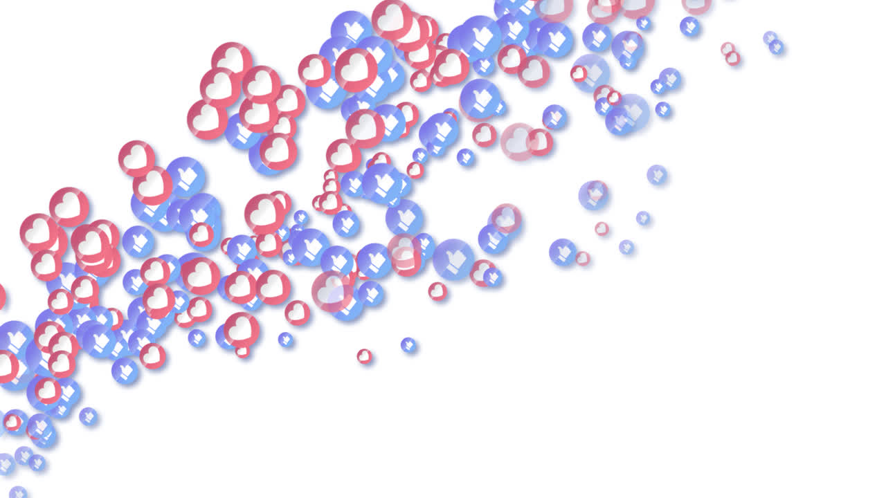 심장 및 아이콘과 함께 페이스북 배경의 모션 그래픽