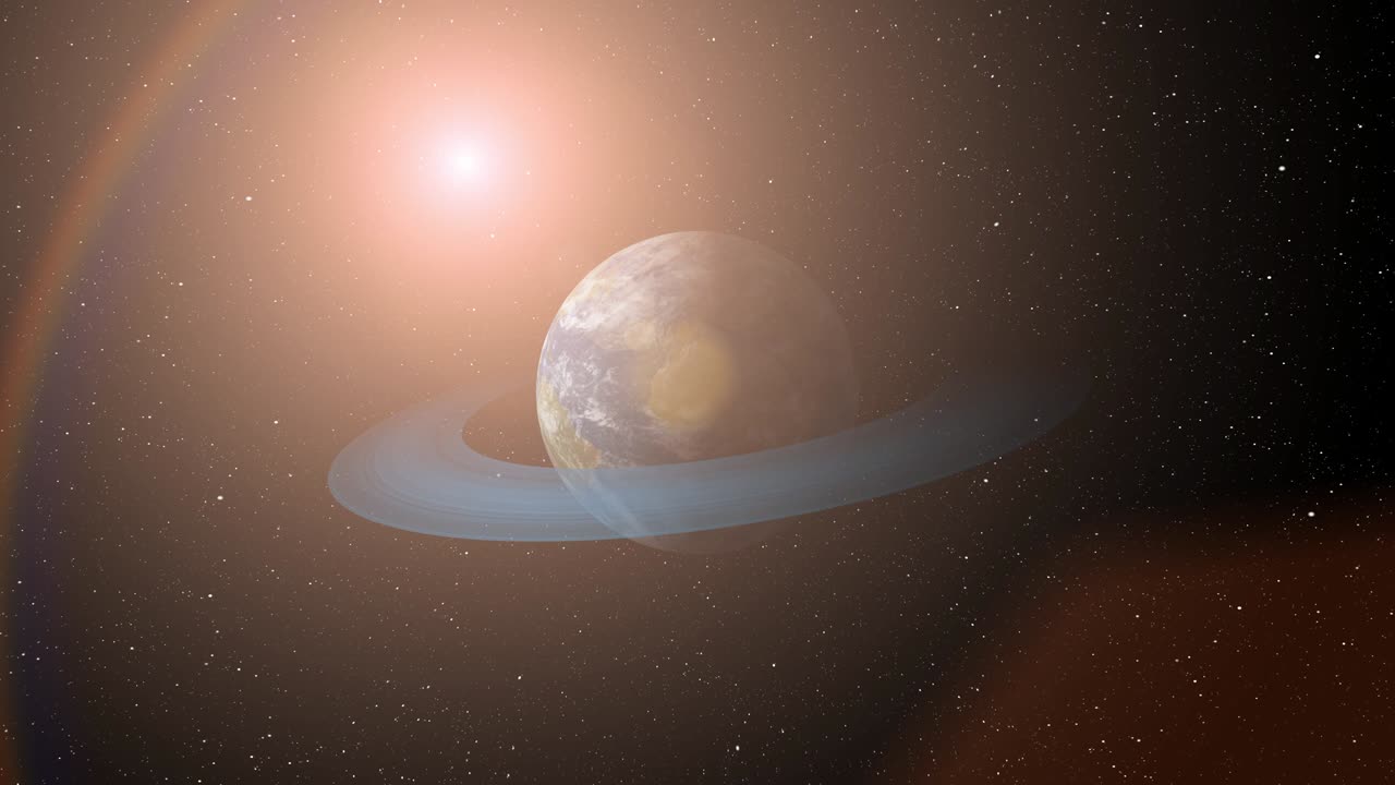 si el mundo tiene los anillos de saturno. renderización surrealista en 3d, animación de fantasía. mundo con los anellos de hielo de saturno