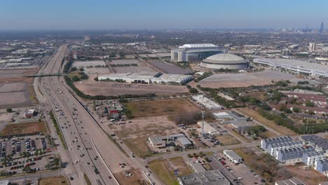 aerial of the astrodome and reliant stadium in houston, texas