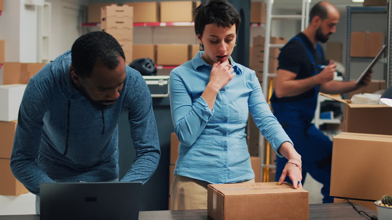 People working with boxes in a warehouse