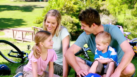 family with bikes sitting