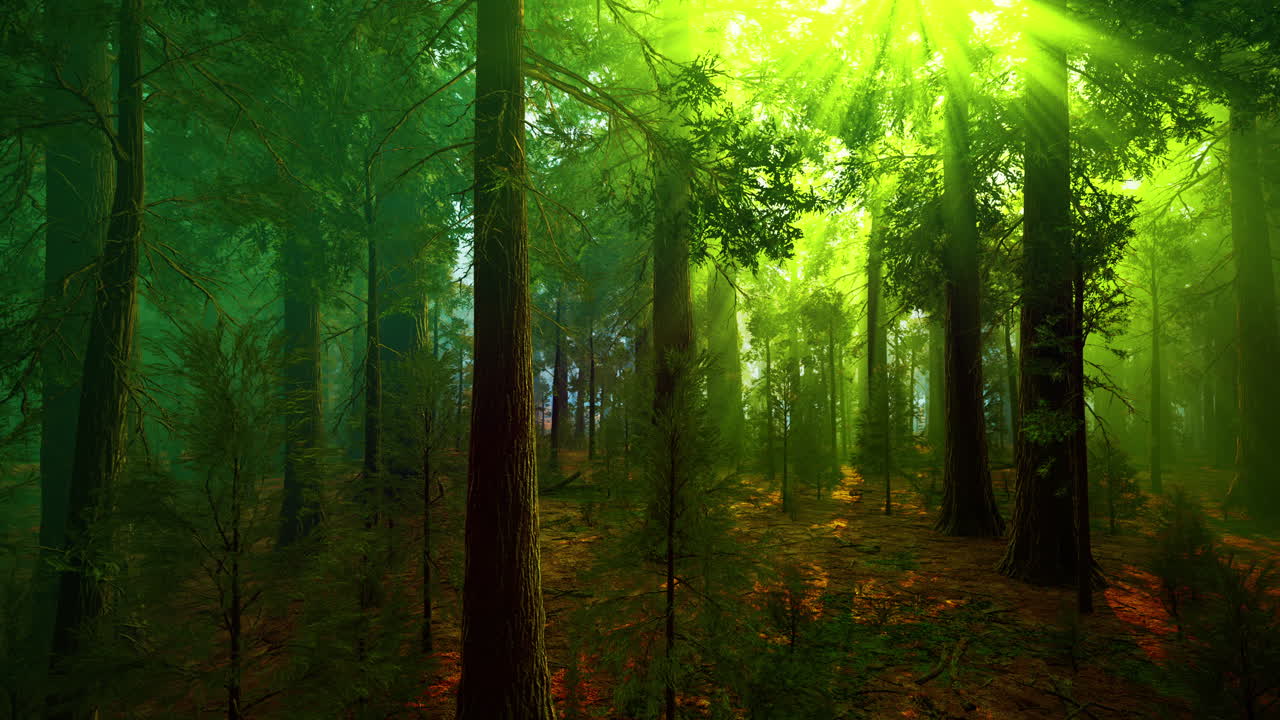 niebla matutina en el bosque de secuoyas gigantes