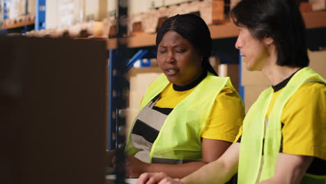vertical video african american and asian workers reviewing shipment route and details