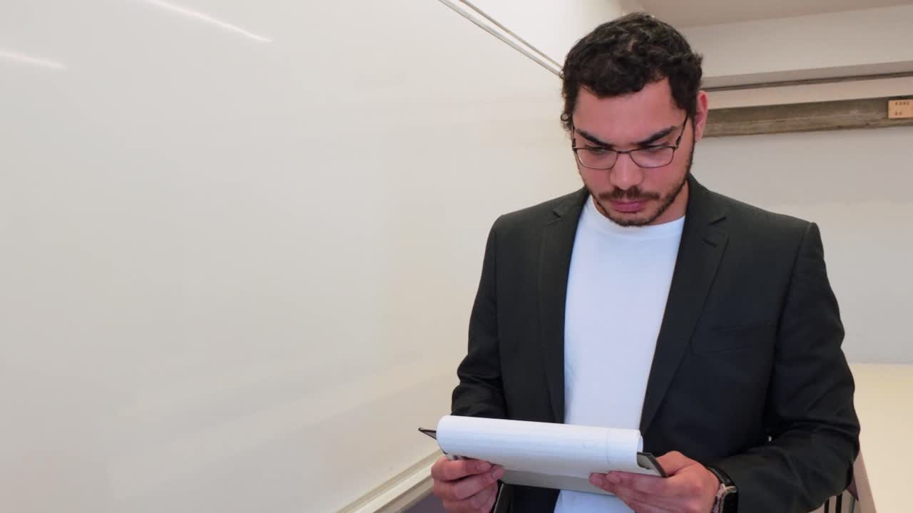 Man Writing a Formula in a Lecture Hall