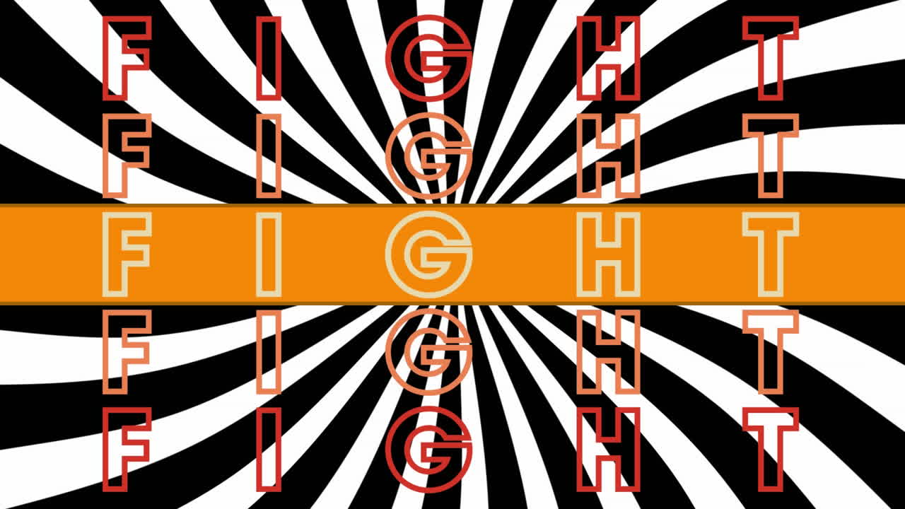 회색 배경에 황금색 선 위에 오렌지색 줄무 ⁇ 로 반복되는 와우 텍스트의 애니메이션