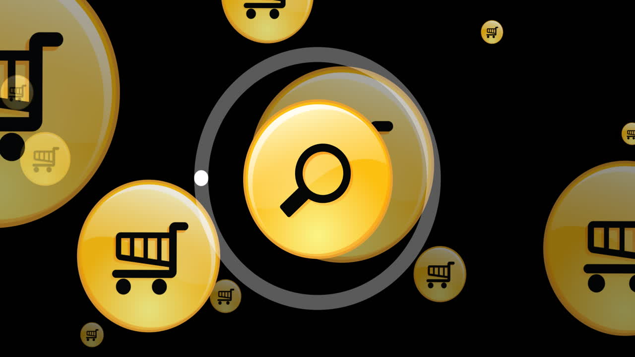 animación de iconos que caen sobre un fondo negro