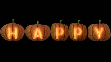 carved pumpkin letters  forming the text happy