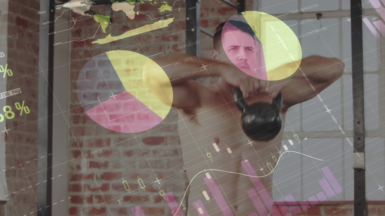 animación del procesamiento de datos y estadísticas sobre el ejercicio de hombres fuertes