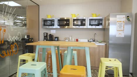 modern office kitchen interior with furniture and appliances