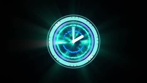 animación de escaneo de alcance con reloj en fondo negro