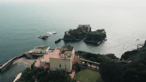 a wide view of the gaiola national park in posillipo, filmed by drone, italy