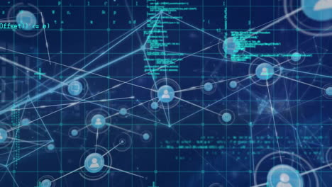 animation of network of connections with icons and data processing