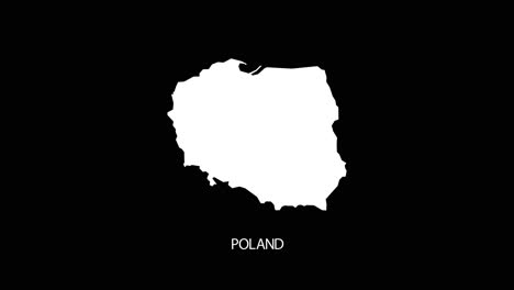 revelación digital y zoom en el mapa del país de polonia vídeo alfa con el nombre del país revelación de fondo | mapa del country de polonia y título revelación del vídeo alfa para la edición de plantilla conceptual