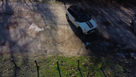 coche haciendo un estacionamiento en el estacionamiento del bosque
