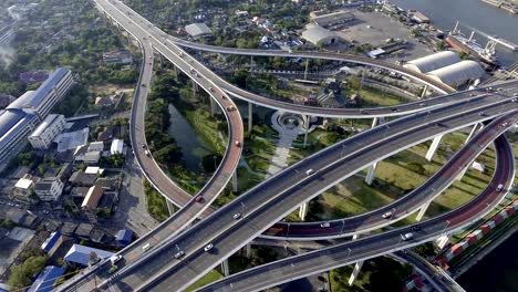 aerial view of bangkok busy highway taken in afternoon