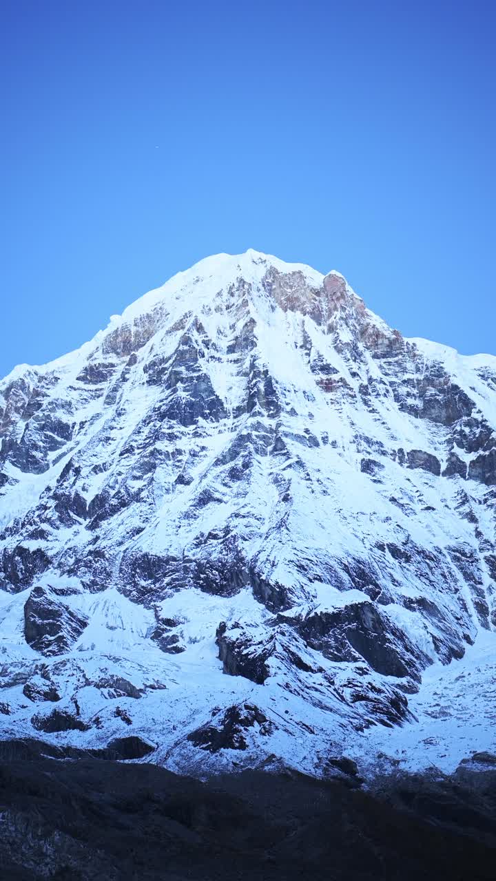 Vertical Blue Mountains at Night in Nepal, Vertical Video for Social Media Instagram Reels and Tiktok of Snowy Mountain Face and Beautiful Himalayas Mountain Scenery Landscape in the Dark at Night