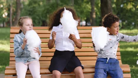 children eating cotton candy in a park