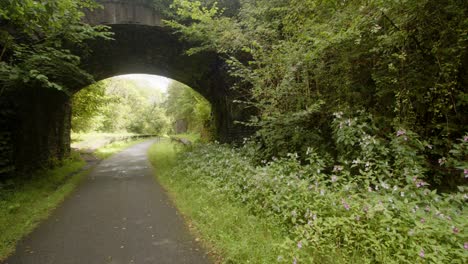 Weitwinkelaufnahme-Mit-Blick-Auf-Den-Bahnhof-Cynonville-Mit-Der-Stillgelegten-Eisenbahnbrücke-Links-Im-Bild