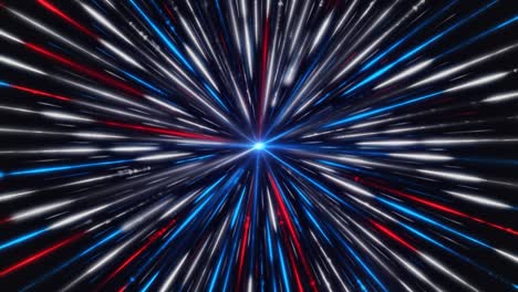 wormhole in time and space with a blue light surrounded by millions of beams. animation. colorful tunnel formed by blue and red lights, seamless loop.