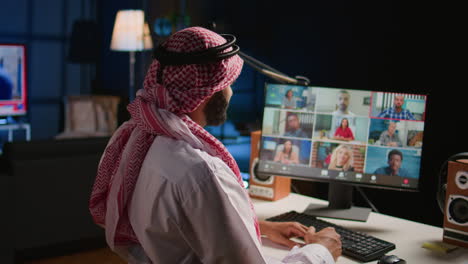 man participating in videocall webinar