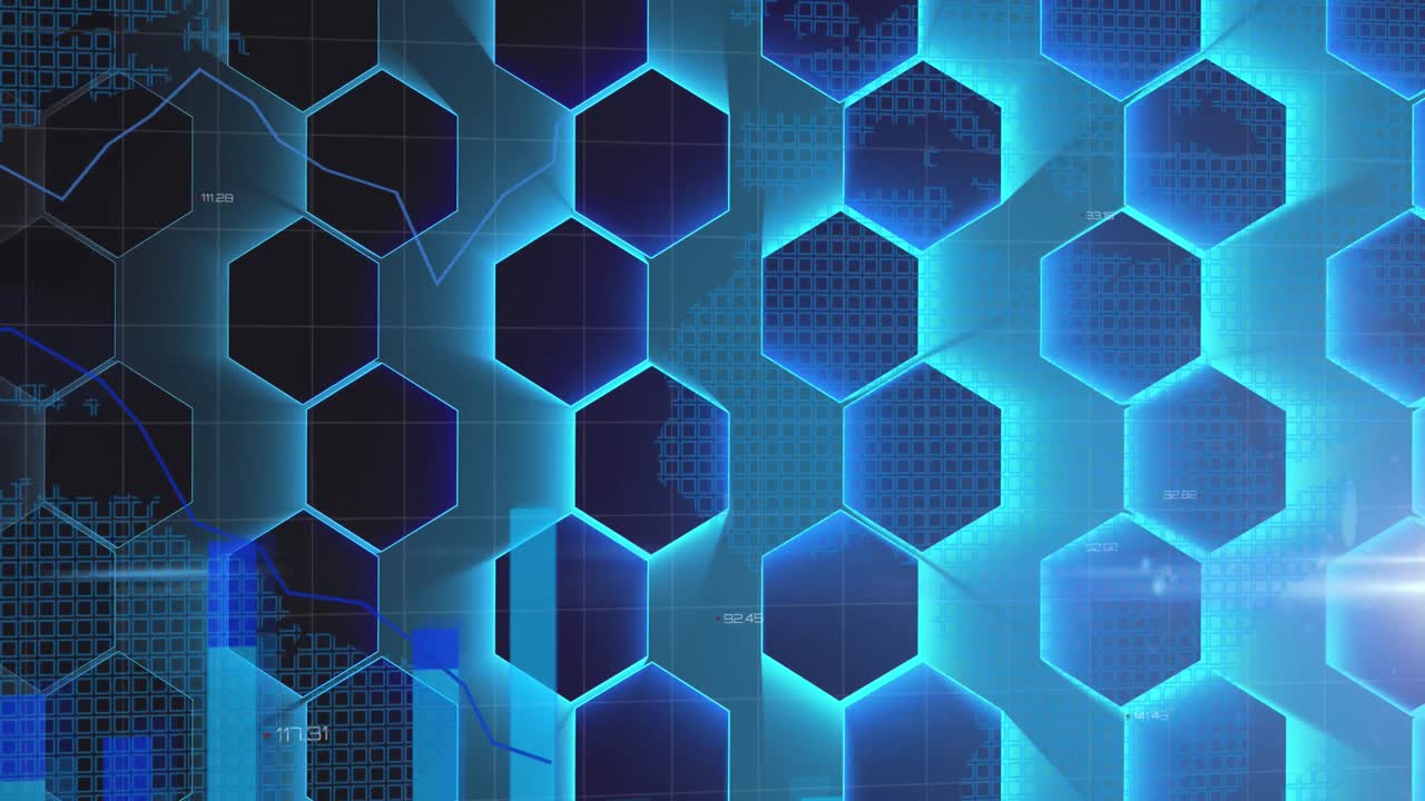 animación del procesamiento de datos sobre un fondo oscuro