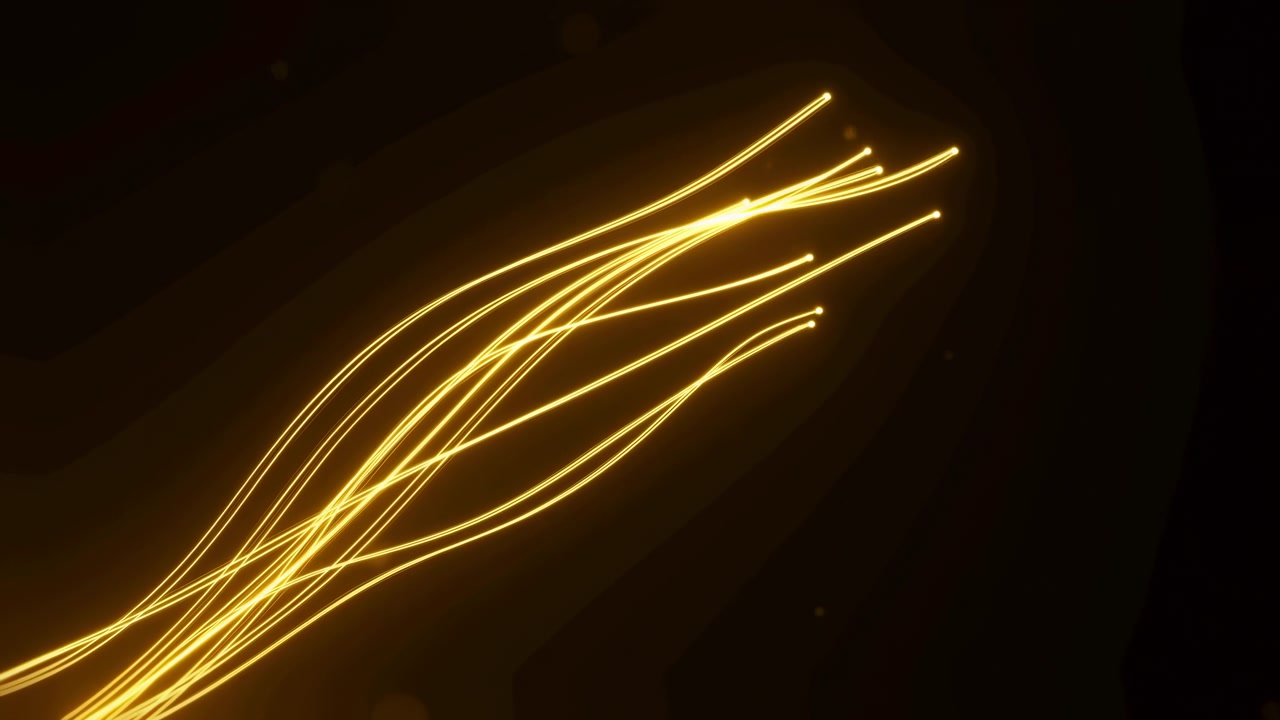 Rayas doradas abstractas se extienden diagonalmente sobre un fondo oscuro, con partículas brillantes y un suave movimiento luminoso creando una composición cálida y dinámica.
