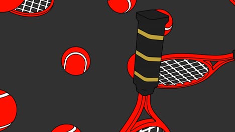 toon style red tennis balls and tennis rackets on gray background.
