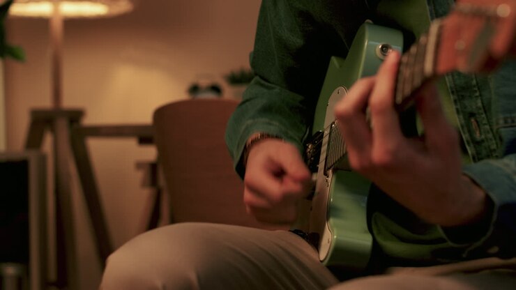 Pria bermain gitar