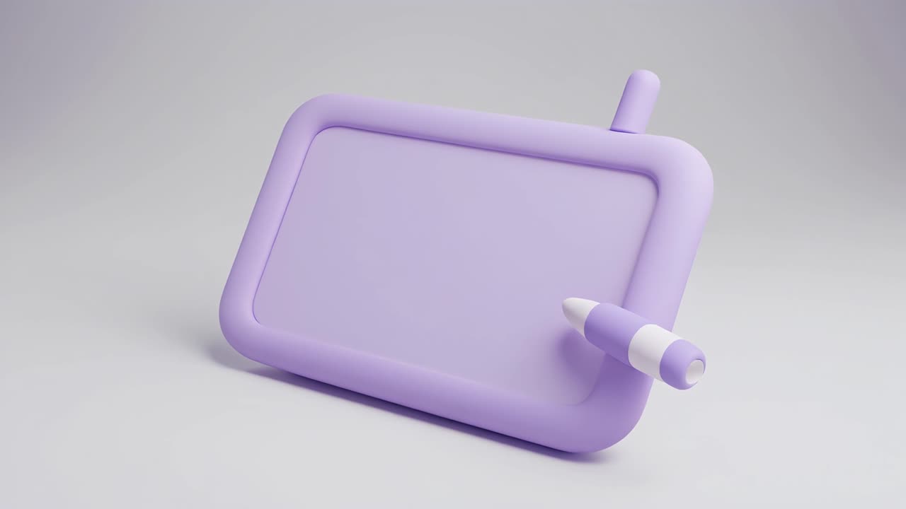 3D Render of Purple Graphic Tablet with Stylus and Blank Screen