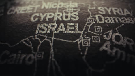 close-up of a middle eastern world map