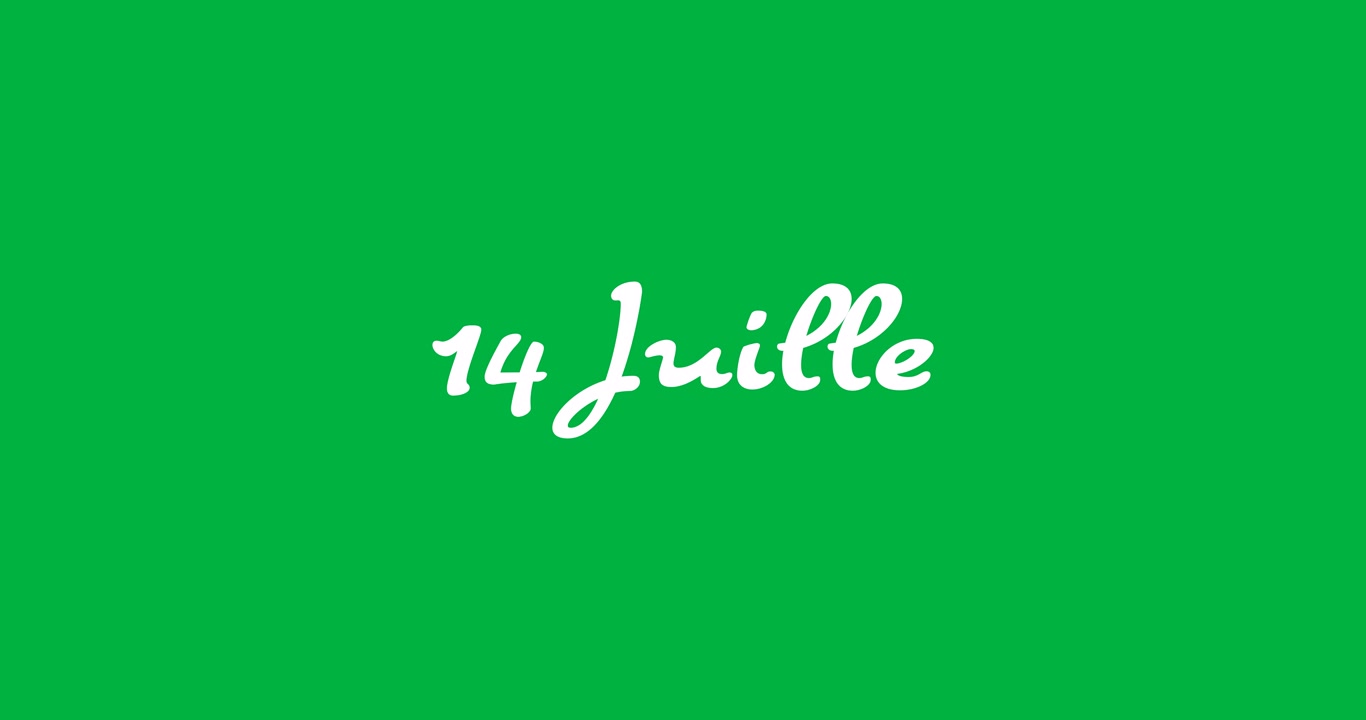 Animation of bastille day text in white letters over transparent background