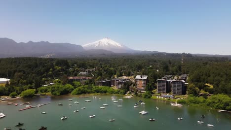 Aerial-shot-of-Pucon-and-Villarica-volcano