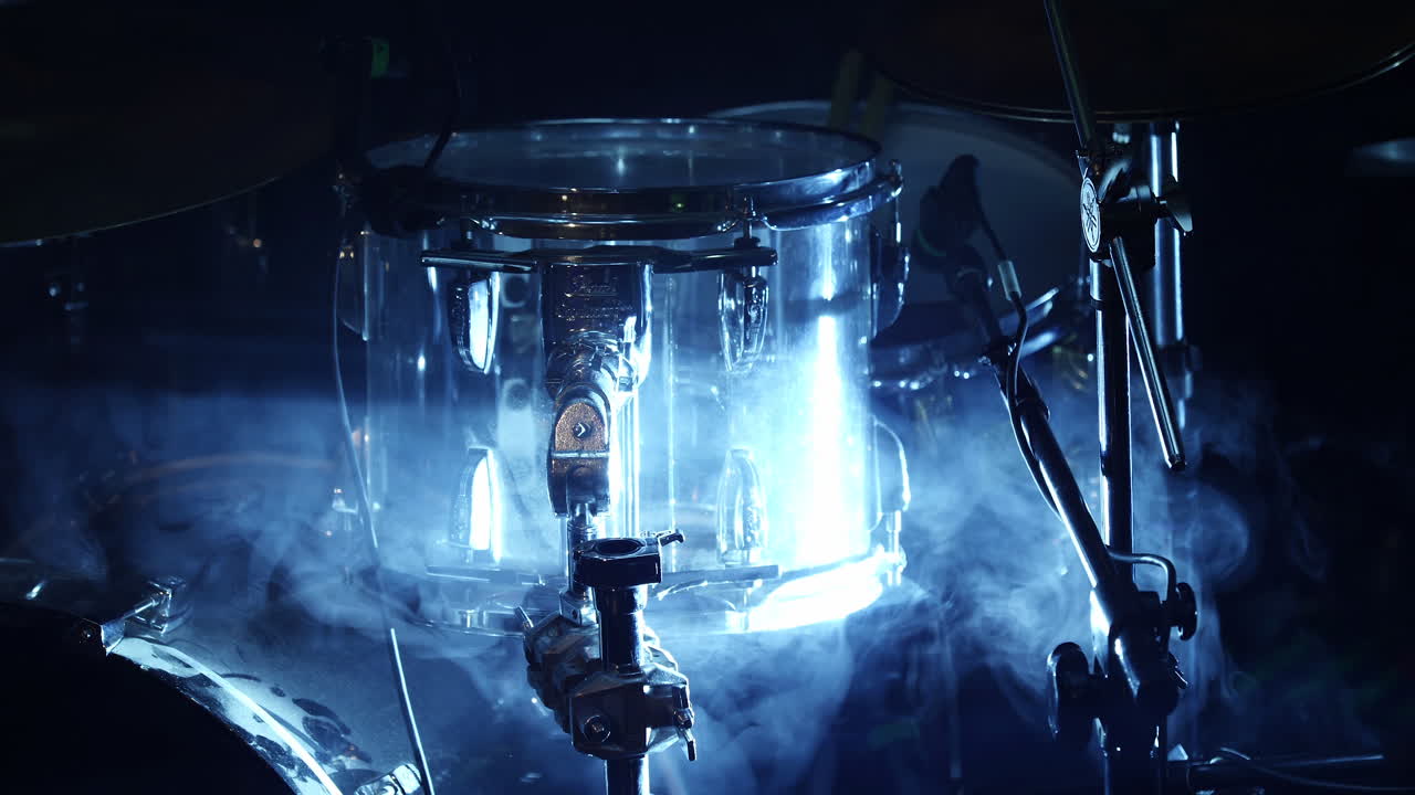 Smoke And Light Effects On The Drum At The Stage During A Concert - Closeup Shot