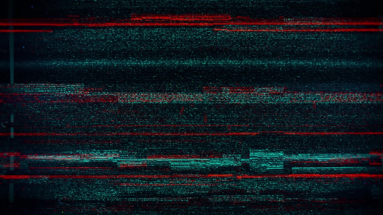 Abstract Digital Glitch Background with Flickering Red and Teal Lines