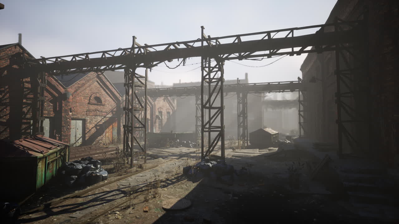 산업 지구 에 있는 콘크리트 폐허 와 함께 버려진 공장