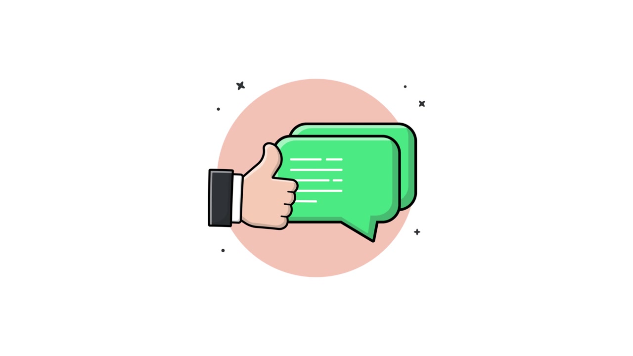 Animated Cartoon Hand Giving Thumbs Up with Speech Bubbles