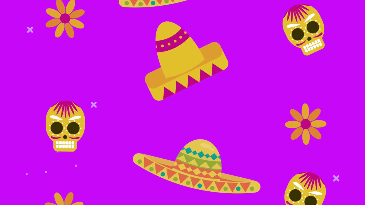 celebración del dia de los muertos con patrones de sombreros y calaveras