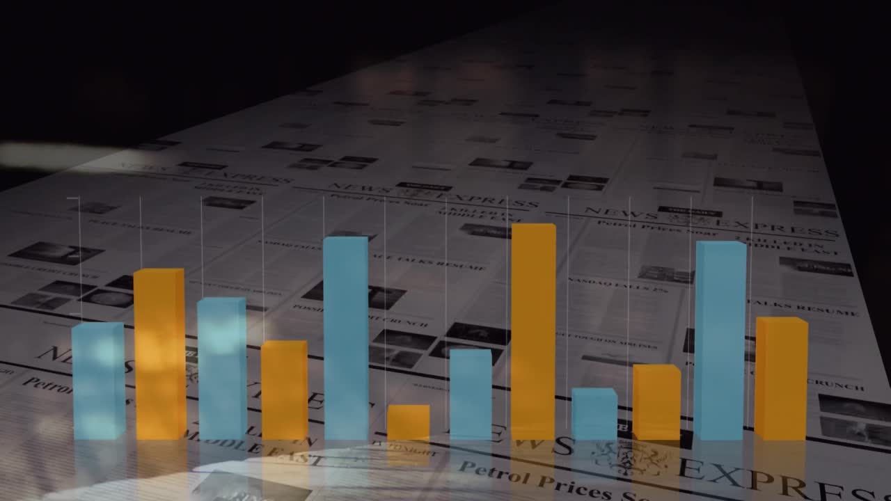 animación del procesamiento de datos financieros sobre el periódico