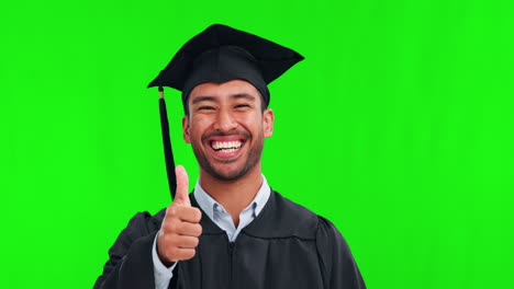 Graduate,-man-portrait-green-screen-with-thumbs-up