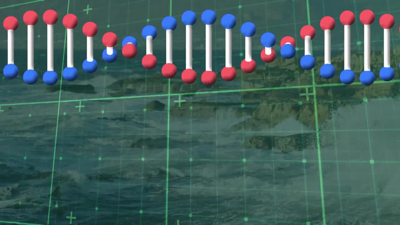 지형 위의 dna 가닥의 애니메이션