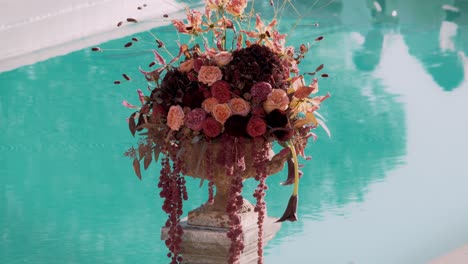 Slow-motion-shot-of-a-beautiful-rose-flower-bouquet-decoration-for-a-wedding