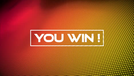animation of you win text on orange and yellow background