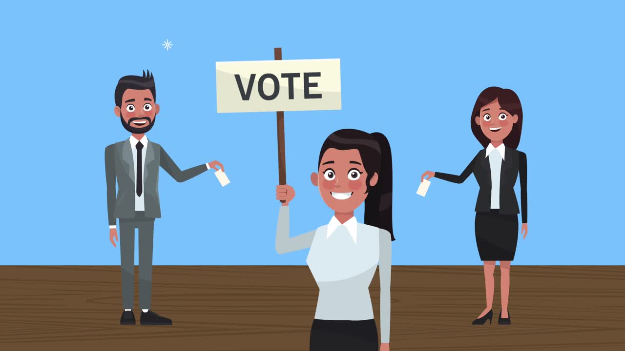 투표 배너를 가진 후보자 그룹