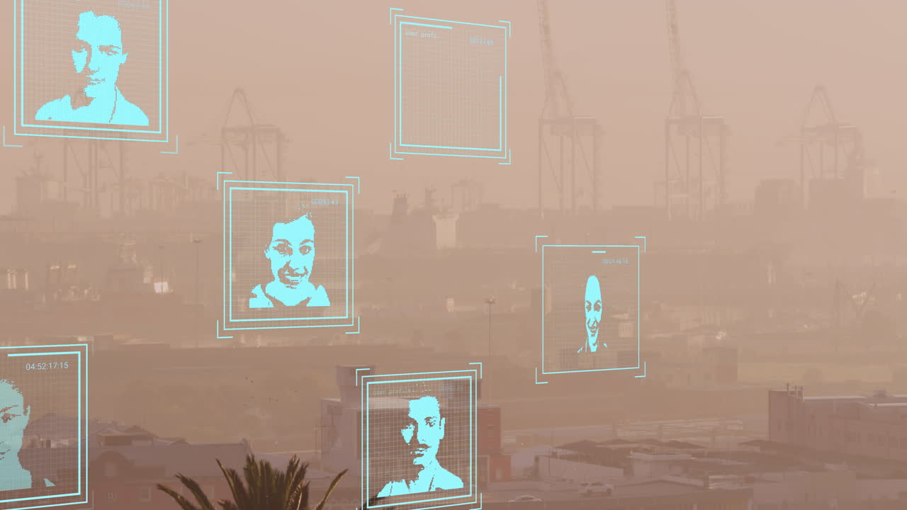 Animace biometrických fotografií a zpracování dat nad panoramatem města