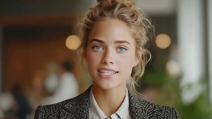 Captivating Young Woman with Radiant Smile and Engaging Expression in Cozy Indoor Setting, Showcasing Confidence and Warmth