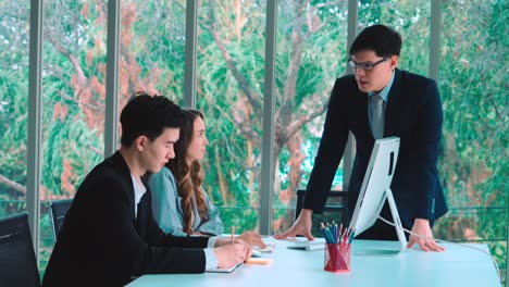 angry business person dispute work problem in group meeting