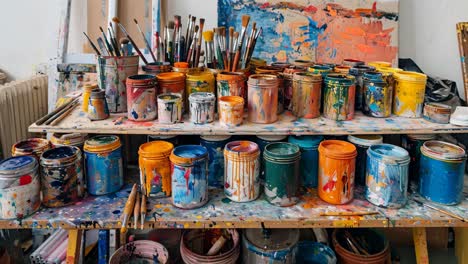artist's studio with paint supplies