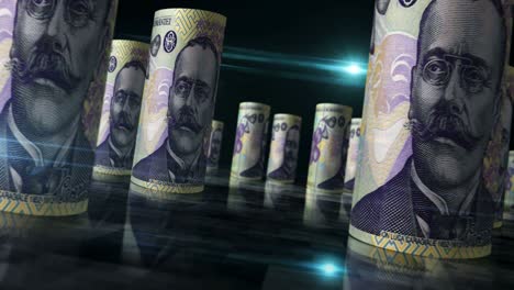billetes de dinero de leu rumano enrollados en un bucle sin costuras